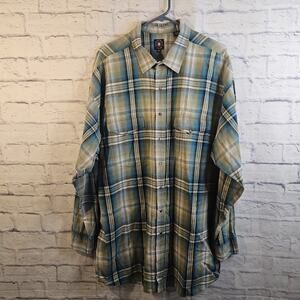 Panhandle Slim Shirt Men XXL Pearl Snap Western Cowboy Long Sleeve Blue Plaid